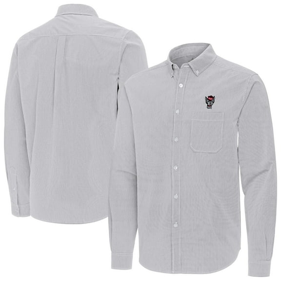 Men's Antigua Gray NC State Wolfpack Porter Woven Tri-Blend Long Sleeve Button-Down Shirt