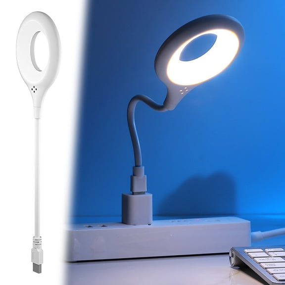 USB Voice Control LED Reading Light - Flexible Gooseneck Bedside Light, Soft Glow Smart Voice Lamp for Bedroom Office Study, USB Powered Dimmable Eye-Care Night Light for Working, 11*3in, White
