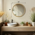 WallBeyond 24 inch Natural Wood Frame Round Bathroom Vanity Mirror