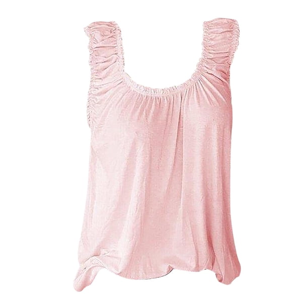 Camiseta sin espalda Camisetas sin mangas para mujer, chaleco con estampado floral oscilante, camisetas de cuello redondo, blusas informales sin mangas (Pink, M)