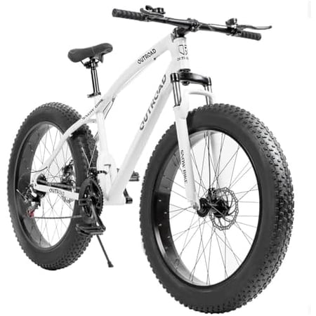Outroad Fat Tire Mountain Bike with 26 inch Wheels, 21 Speed with High Carbon Steel Frame, Double Disc Brake and Front Suspension Anti-Slip Bikes