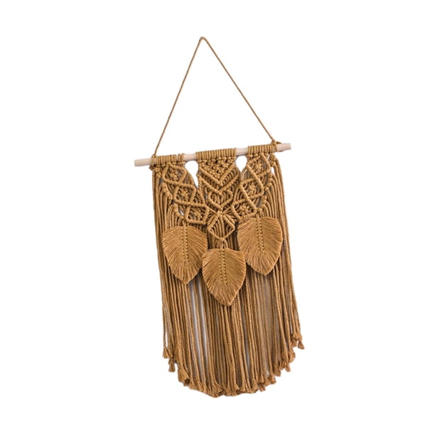 Tapiz de macramé con borlas y hojas para colgar en la pared, estilo bohemio y chic Marrón