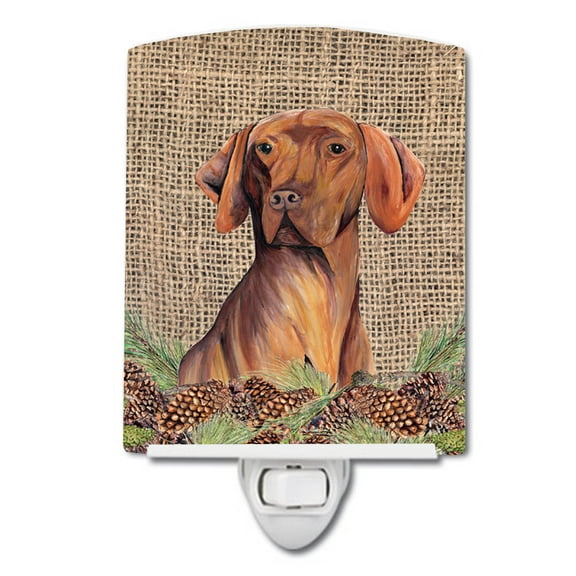 Caroline's Treasures SC9044CNL Vizsla Faux Burlap and Pine cones Ceramic Night Light, 6x4x3", multicolor