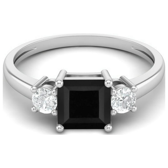 0.95 Ctw Princess cut Square Black Spinel 925 Sterling Silver Trio Stone Dainty Women Valentines Day Gifts Ring