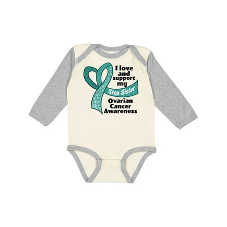 

Inktastic Ovarian Cancer Awareness I Love and Support My Step Sister Gift Baby Boy or Baby Girl Long Sleeve Bodysuit