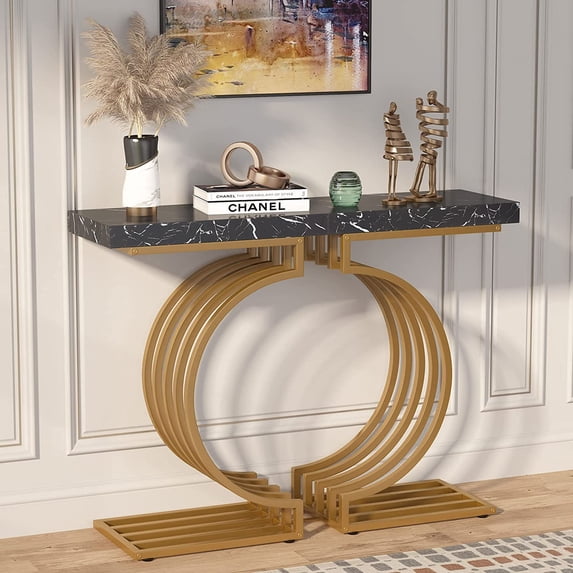 Tribesigns Modern Console Table with Geometric Base, 40 Inch Comtempory Entryway Sofa Table Narrow Long for Living Room