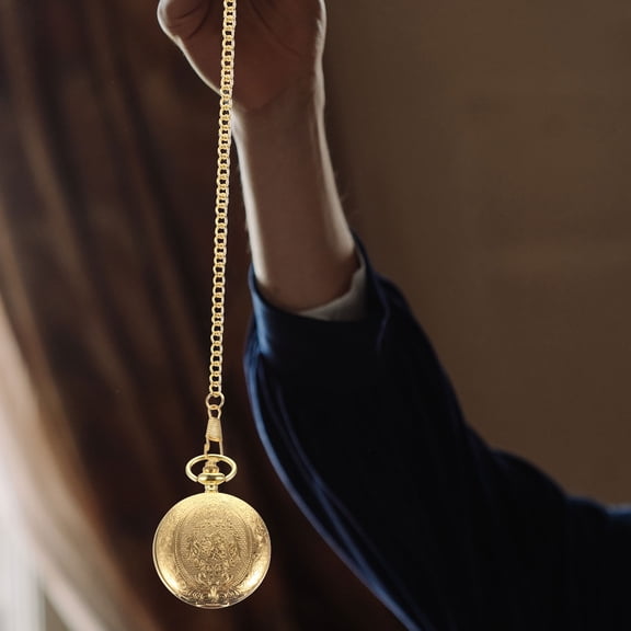TABLZONE Retro Golden Pocket Watch with Alloy and Plastic Mirror for Fashionable Accessory