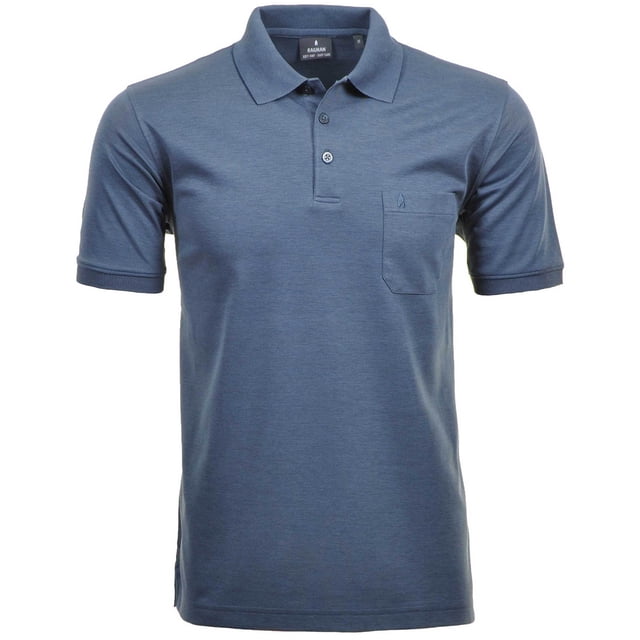 RAGMAN Polo Hombre - Top, Polo de Punto Suave, Mezcla de Algodón, Bolsillo en el Pecho, Tapeta de Botones, Corto, Color sólido Azul M (Medium)