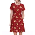 thumbnail image 1 of Disketp Reindeer Faces Festive Red para Vestido de Manga Corta para Mujeres, Vestidos de Verano para Mujeres, Casual y Holgado para la Playa, 1 of 6