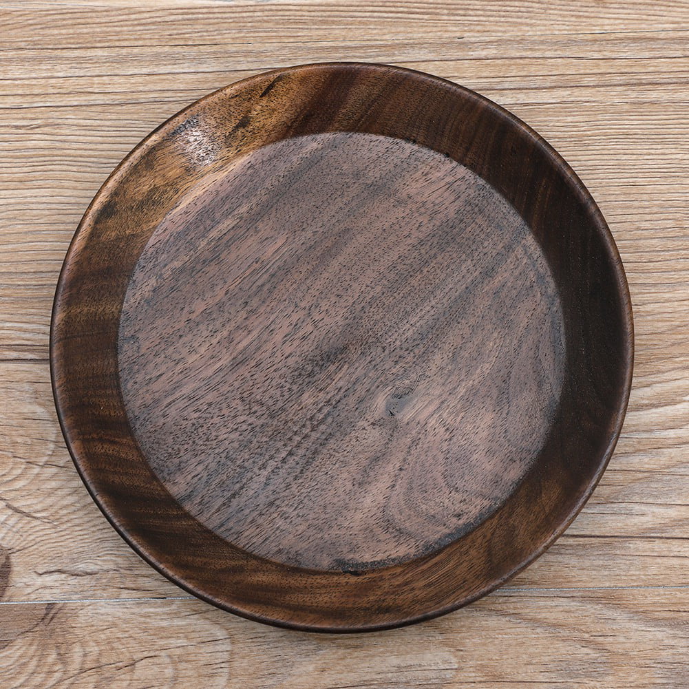 Natural Wood Plate Rubber Trees Wooden Round Dish 10" Serving Food or Dessert 
