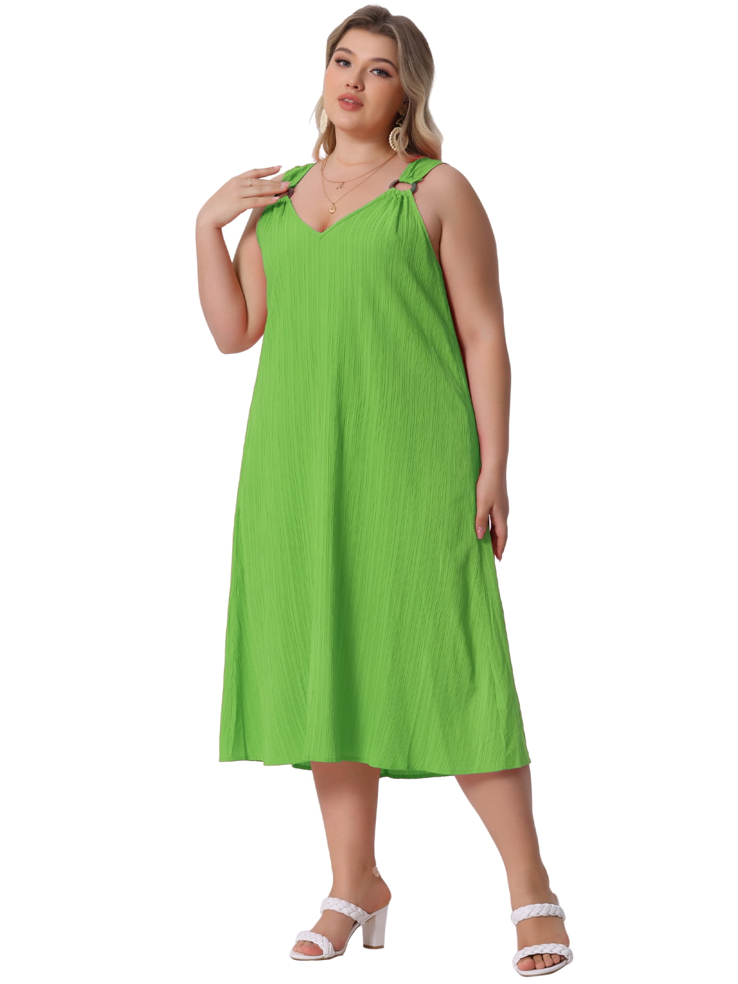 DARING DIVA Women's Plus Size Summer V Neck Sleeveless Beach Dress 3X Grass Green