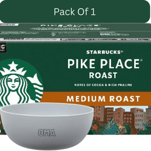 Starbucks Medium Roast K-Cup Coffee Pods, Pike Place Roast, Smooth Balanced Flavor, 72 ct. With White Bowl By OMA