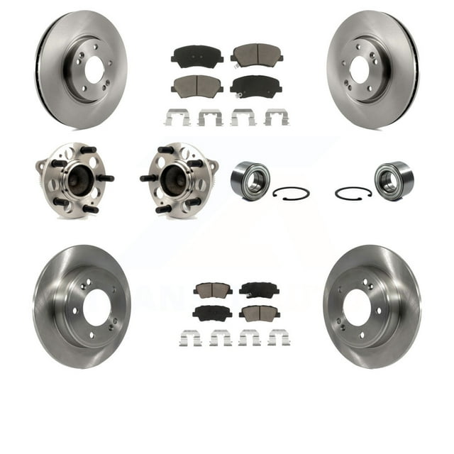 Transit Auto Front Rear Wheel Hub Bearings Assembly Disc Brake Rotors and Ceramic Pads Kit (10Pc) for Car 2014 Kia Forte SX with 15" Factory Wheels - Left Right Side (Driver Passenger) KBB-117368