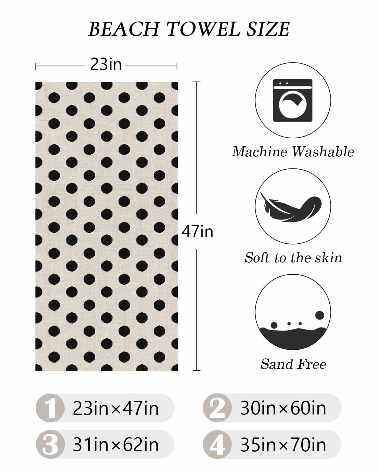 Wave Point Black Beach Towels Oversized Super Absorbent, Modern Minimalist Geometric on Linen Lightweight Bath Towel Quick Dry Sets For Bathroom/Pool/Rv Camping/Beach Play/Gym Room/Picnic 30"x60"
