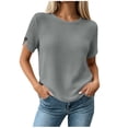 thumbnail image 3 of VBVC Women's Waffle Summer Short Sleeve Top , Ladies' Crew Neck Casual Blouse , Back Button Down T-Shirt For Women,Gray,S-2XL, 3 of 8
