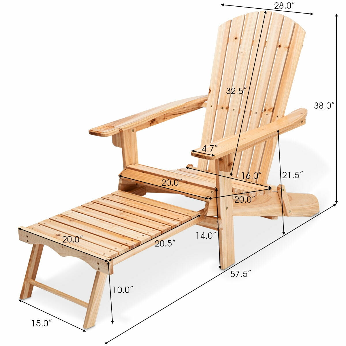 Gymax Wood Adirondack Chair w/Footrest Stool Ottoman ...