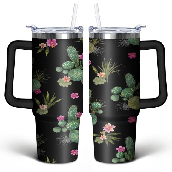 Cactus 30 Oz Tumbler with Handle Lid and Straw, Stainless Steel Double Walled Vacuum Insulated Cup, Cute Anniversary Wedding Birthday Gifts Tumbler for Women Men Friends Outdoor Indoor