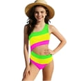thumbnail image 3 of MKOSPLRT Girls One Piece Swimsuit One Shoulder Cutout Bathing Suit Color Block Swimwear High Waist Sport Beachwear 6-13 Years, 3 of 6