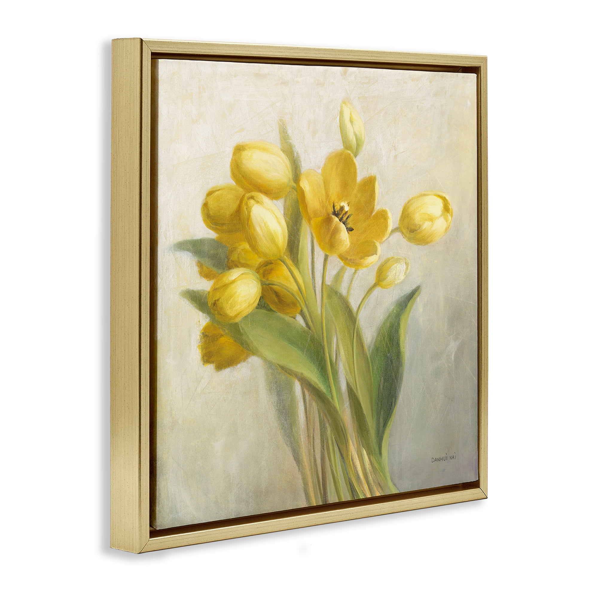 Stupell Industries French Yellow Tulips Botanical & Floral Painting Gold Floater Framed Art Print Wall Art, 18 x 18