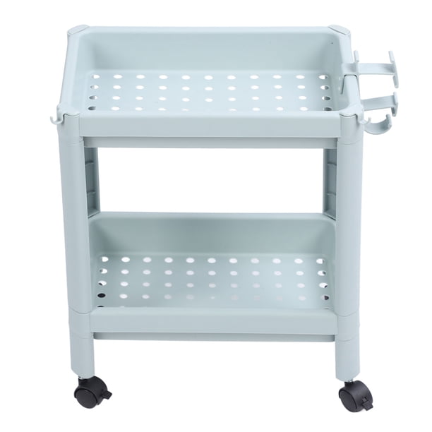 Estante de almacenamiento para el suelo del baño, estante abierto, estante de esquina independiente, estante de almacenamiento, color azul nórdico, 2 niveles (con ruedas)