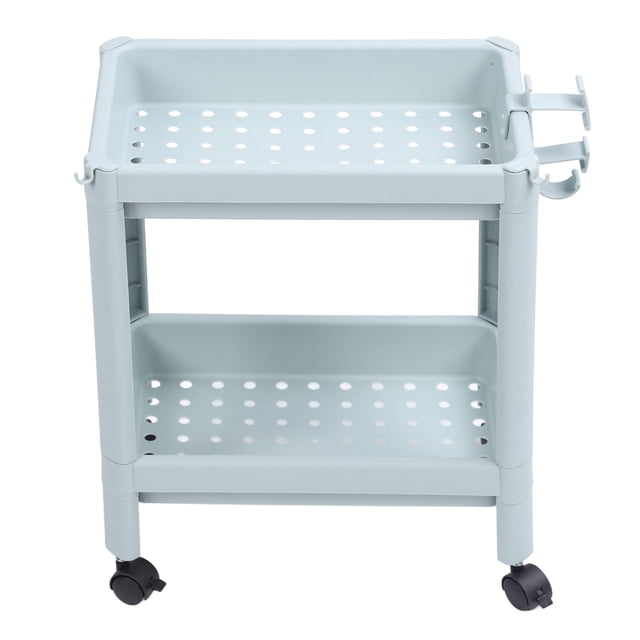 Estantería de suelo para baño, estantería abierta, estantería de esquina independiente, estantería de almacenamiento, azul nórdico de 2 niveles (con ruedas)