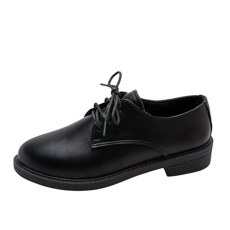 OJSFQUFP Womens Shoes Fashion Women Solid Color Artificial Leather Autumn Square Heels Lace Up Round Toe Leisure Shoes Foldable Flats for Women Black 40