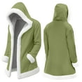 thumbnail image 2 of Unisex Casual Plush Collar Hooded Jacket - Fashionable Long Sleeve Solid Color Outerwear (Army Green, L), 2 of 5