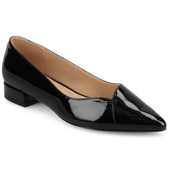 Journee Womens Carmin Slip On Low Block Heel Pointed Toe Dress Flats, Widths Available