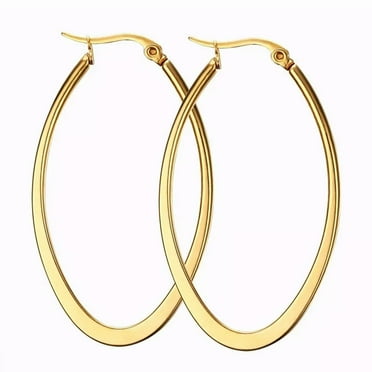 Fashion Women's Jewelry 18K Gold Stainless Steel Elegant Big Oval Hoop Earrings
