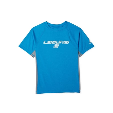 Laguna Boys Short Sleeve Athletic Rash Guard Swim Top, UPF 50+, Sizes 8-20