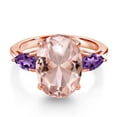 thumbnail image 3 of Gem Stone King 9.92 Ct Oval Peach Nano Morganite Purple Amethyst 18K Rose Gold Plated Silver 3-Stone Engagement Ring, 3 of 6