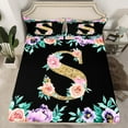 thumbnail image 2 of Erosebridal Initial Letter S Sheet Set King, Floral Flower King Sheet Sets, Monogrammed Bedding Sets King Size, Ultra Soft Bedroom Decoration, 4pcs, 2 of 7