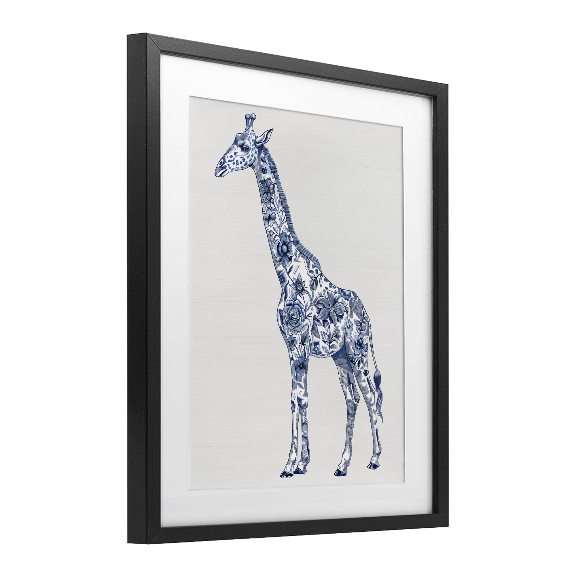 Vintage Toile Giraffe Black Framed Print Under Glass, design by Lettered and Lined