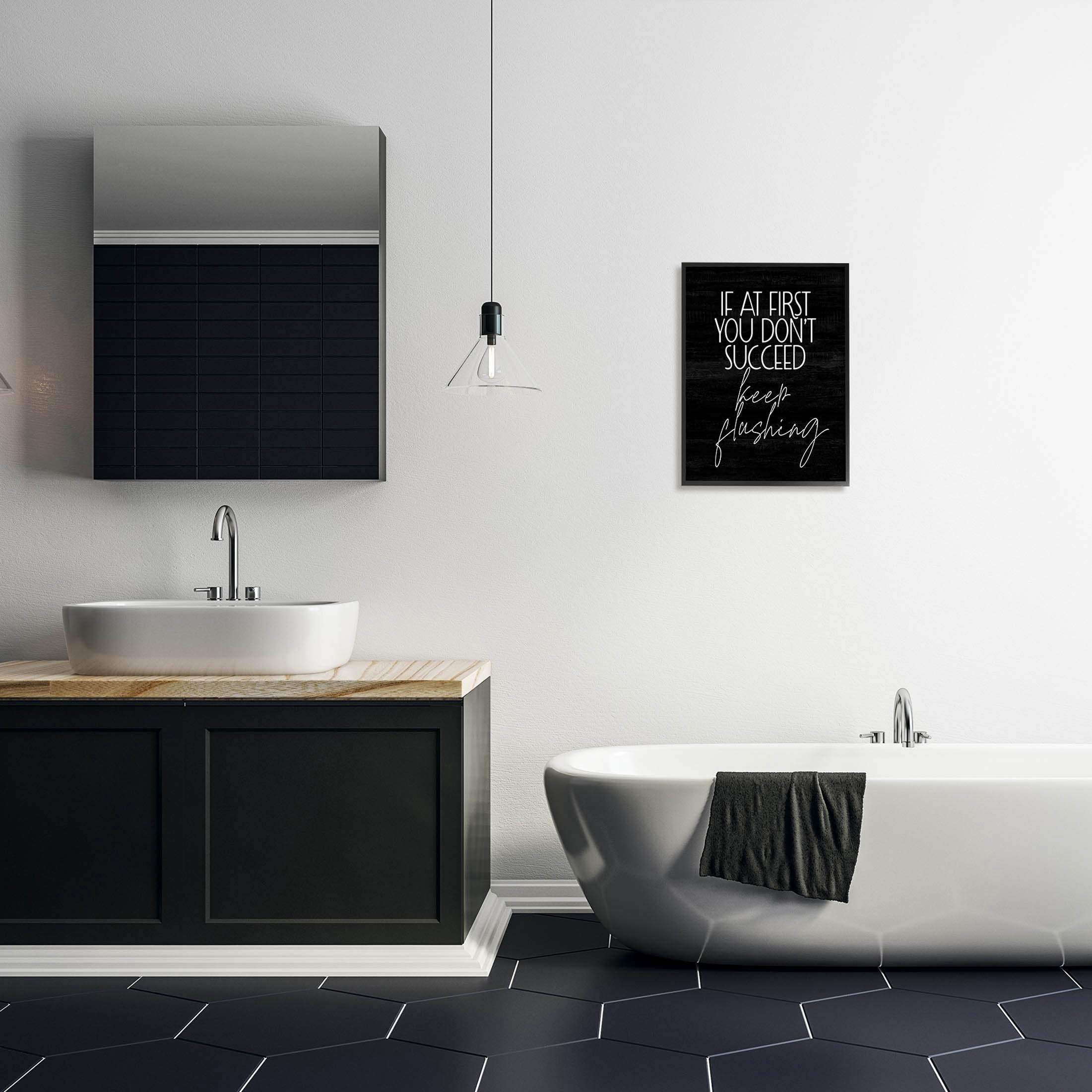 Stupell Industries Keep Flushing Funny Bathroom Graphic Art Black Framed Art Print Wall Art, Design by Lil' Rue