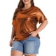 thumbnail image 4 of Blusas de fiesta metálicas holográficas de manga corta para mujeres de tallas grandes Agnes Orinda 2X Naranja, 4 of 6