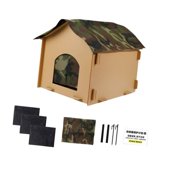 S SERENABLE Insulated Pet House with Pad Foldable Cat Outdoor House for Cat Bunny Kitten L