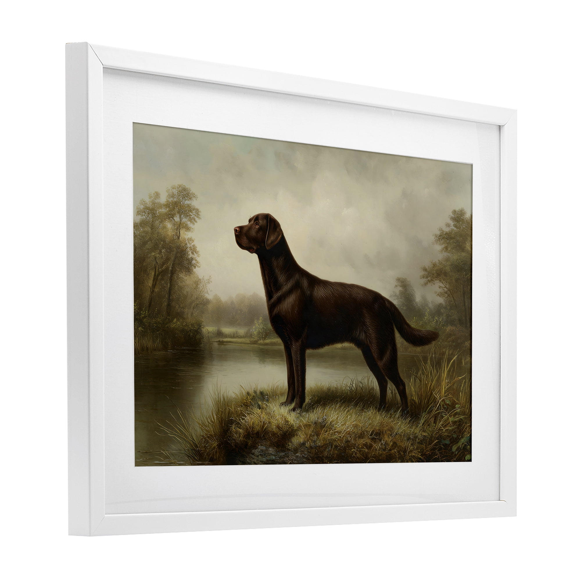 Stupell Industries On Alert Chocolate Lab White Framed Print Under Glass, design by Petal Prints Design
