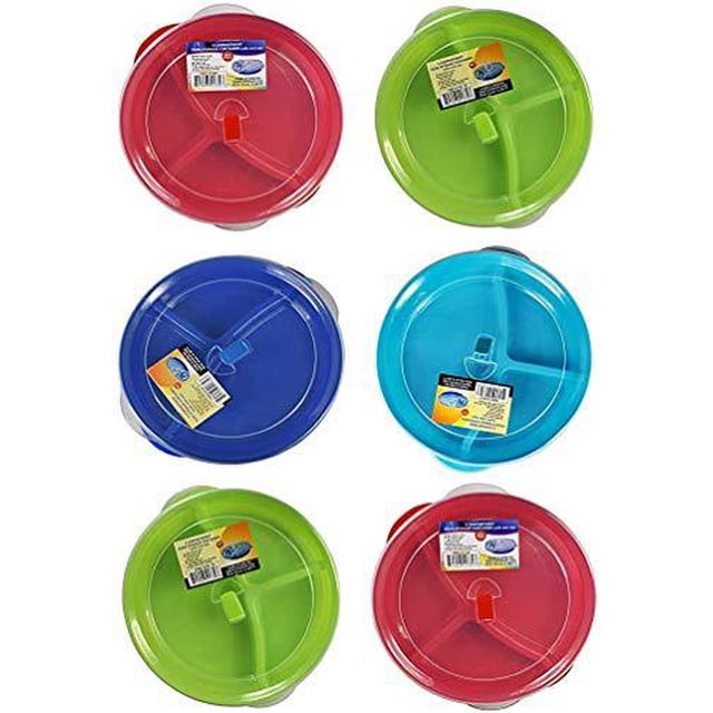 (Ensemble de 6) Contenants de Rangement pour Aliments pour Micro-Ondes - Assiettes Divisées à 3 Sections / Compartiments avec Couvercle Ventilé