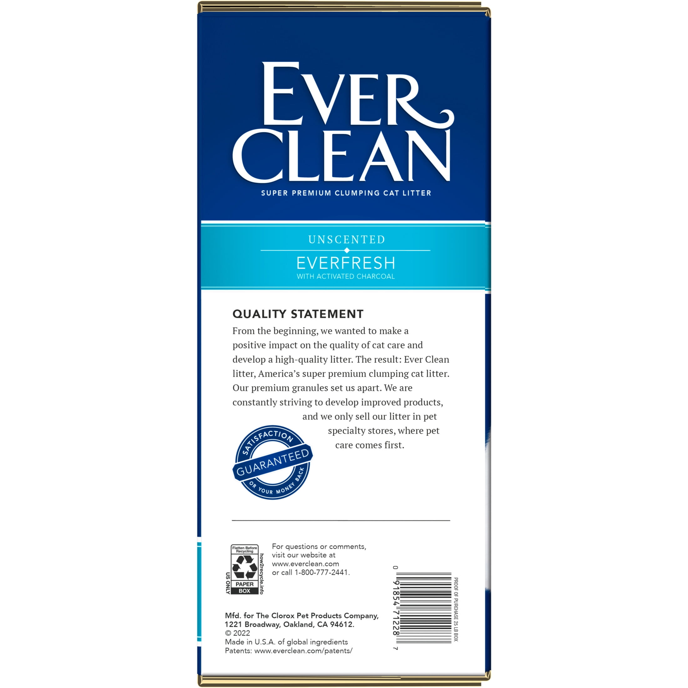 Ever Clean Ever Fresh Litter with Activated Charcoal Clumping Cat Litter, Unscented, 25 Pounds