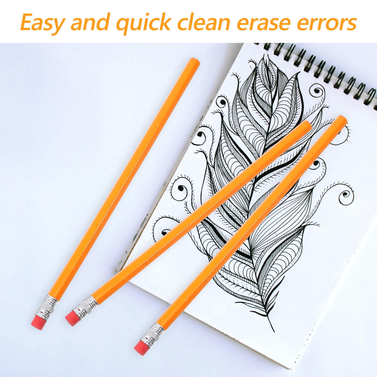 WHAMVOX Wood pencils with Erasers for Writing Use Orange Color Great for Students and Professionals 100 Pieces
