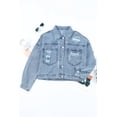 thumbnail image 1 of POGLIP Women's Sky Blue Rhinestone Fringe Denim Jacket, 1 of 6