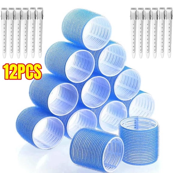 Hair Curlers Set - 24 Large Rollers with 12 Rollers and 12 Clips for Long, Thick Volume