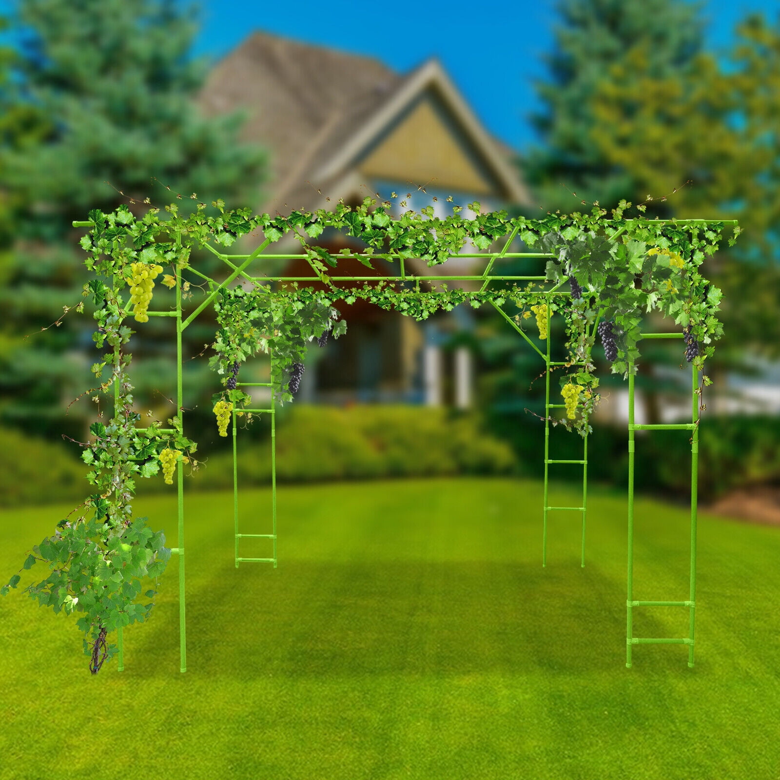 Outdoor Plant Trellis 9.8x6.6ft - Steel Climbing Stand for Tomatoes, Cucumbers, Vines, Green ABS Feet
