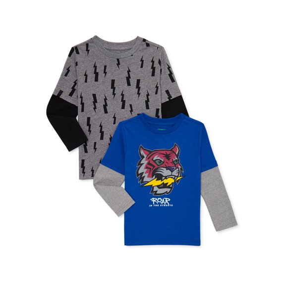 365 Kids From Garanimals Boys Long Sleeve HD Graphic Tee, 2-Pack, Sizes 4-10