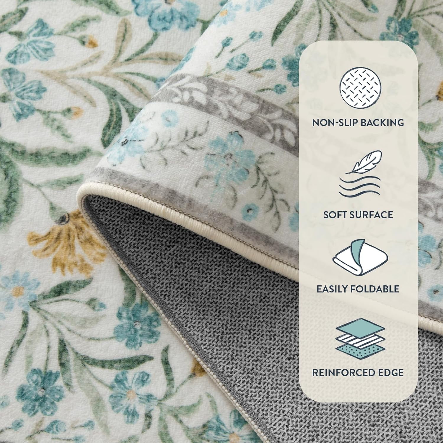 Moynesa 8'x10' Light Blue Bedroom Rug Under Bed, Boho Washable Rugs for Living Room, Soft Wool Rug for Home Office, Vintage Low Pile Carpet for Dining Room