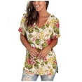 thumbnail image 2 of AMERTEER T-shirt pour Femmes Décontracté Confortable à Col en V Imprimé Coupe Ample à Manches Courtes T-shirt pour Femmes, 2 of 4