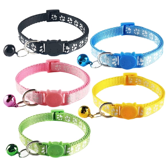 KAKOWELY 5PCS Pet Bell Collar Adjustable Pet Neck Jewelry Stylish Cat Tie Collar Sturdy Neck Ring Practical Pet Supplies for Cat Kitten (Yellow, Black, Pink, Sky Blue, Light Green),12.6"X0.39"X0.2"