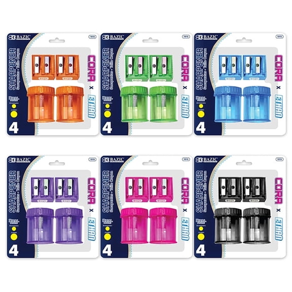 BAZIC Pencil Sharpener 2 Dual Blades   2 Round Receptacle, (4-Pack), 6-Pack