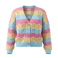 thumbnail image 6 of Womens Striped Cardigan Sweaters Fall Trendy Coats Color Block,Loose Fit,V Neck,Open Front Cardigan,Lantern Sleeve,Fall Winter, Casual Daily Wear, 6 of 6