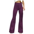 thumbnail image 2 of Womens Plus Size Pants Solid Color Corduroy Trousers Loose Elegant Flare Leg High Waist Casual Pants for Women Purple L, 2 of 6